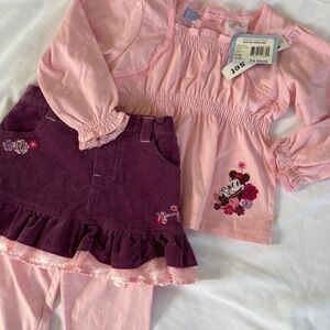 Vintage NWT Minnie Mouse Pink/Purple Longe Sleeve with leggings and Skirt 24M